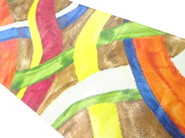 JAPANESE KIMONO / ANTIQUE FUKURO OBI / SILK / WOVEN ABSTRACT PATTERN